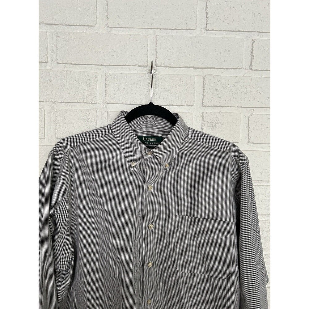 Lauren Ralph Lauren Button Up Shirt Mens 15.5 34/35 Pin Check Black White